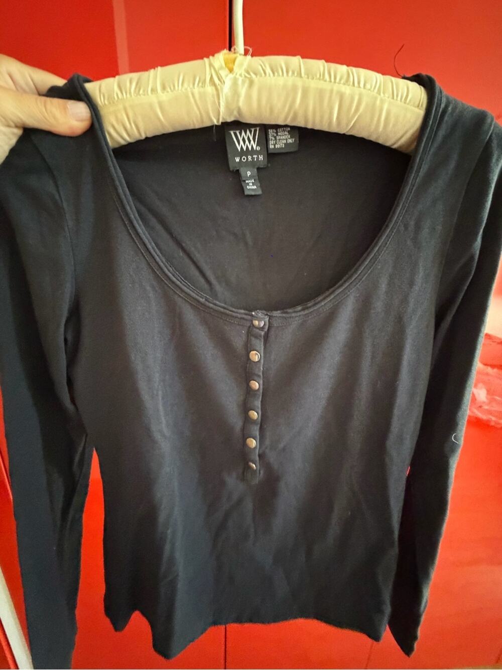 🗽Worth Black Snap-Front Long Sleeve Henley